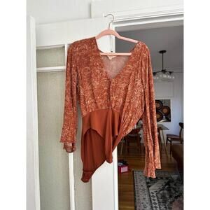 Floral Bodysuit - Rust Color, Size S